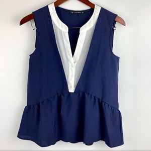 Blue White Sleeveless Peplum Top M/L
